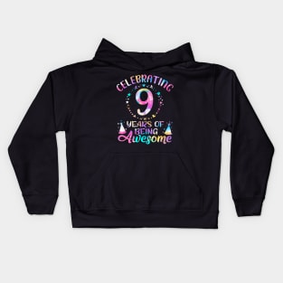 Years of Being Awesome Years Old 9th Birthday Tie Dye Kids Hoodie